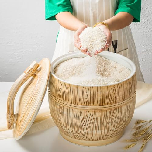 NOBBAT Rice Bucket,Rice Storage Container, Ceramic Rice jar Household Sealed Barrel with lid Rice Storage Box Rice Bucket,Rice Dispenser,Bucket Food Storage Containers Airtight for Rice, Grain(25kg)