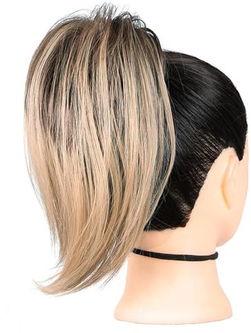 GWAWG hårstycke hårförlängningar hårknut hästsvans förlängning, rak syntetisk hårdel, kort hästsvans-bröd, hårsmycke enkel scrunchie för kvinnor (12H24)