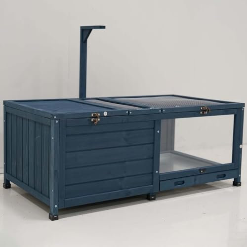 SHAIRMB Maison en Bois pour Tortues, Habitat pour Tortues avec Plateau éTanche Amovible, Cage ExtéRieure en Bois pour Reptiles, Enceinte IntéRieure pour Tortues,Dark Blue