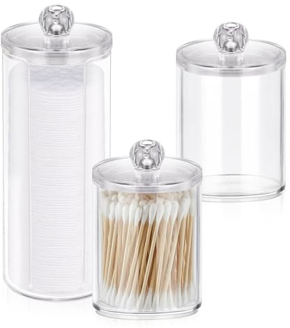 DEARBAG Juego de 3 Cajas de Almacenamiento de Algodón Cosmético, Caja de Almacenamiento de Acrílico con Tapa para Hilo Dental, Hisopos de Algodón, Almohadillas de Algodón, Baño y Dormitorio