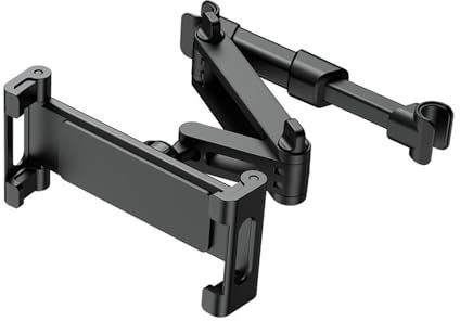 Car Tablet Holder for Back Seat – Lockable iPad Mount Stand with Foldable Clip & Thick Case Support, Headrest Phone Holder for Kids, Travel Car Accessories for Long Trips (Black)