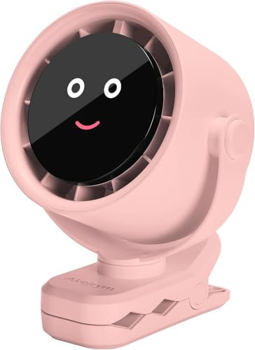USB-C Ventilator Wiederaufladbar, Kleiner Tischventilator mit Klemme 5 Geschwindigkeiten Tragbarer mit LED Display 360° Drehung Ventilatoren Kann Aufgehängt Lüfter für Camping Kinderwagen Haus Büro