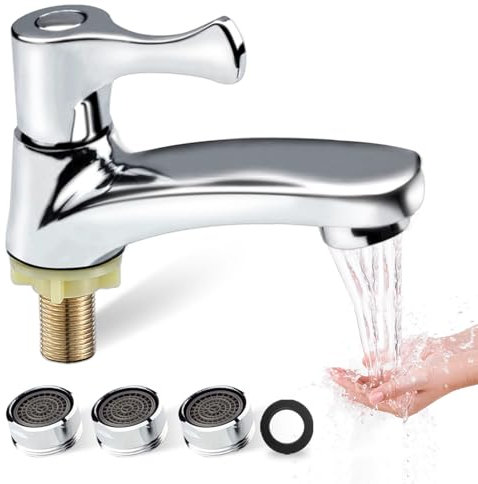 Plstod Rubinetto Acqua Fredda, Rubinetto Bagno Lavabo Con 3 Filtri, Monocomando Miscelatore Lavabo per Fredda per Bagno, Cucina, Bar, WC