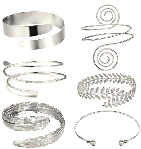 XFSRG 6 Pulseras para Mujer, Juego de Pulseras Brazaletes Hojas Exageradas personalizado Bohemias, Vintage, Ajustables, Apilables, JoyeríA Brazo para Fiesta Boda（Plata）