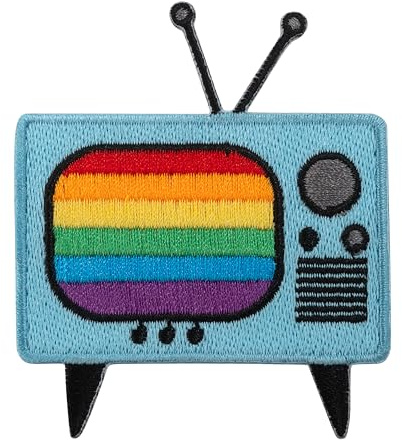 Urbanski Patch Retro TV mit Regenbogen-Bildschirm zum Aufbügeln 7 x 6 cm | Aufnäher Applikation Bügelbild