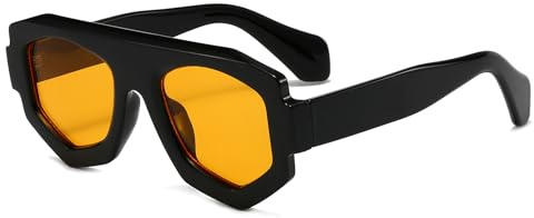 LJCZKA Retro fyrkantiga solglasögon dam herr vintage pilotglasögon fyrkantiga 70-tals klassiska glasögon, tjock ram med UV400 skydd, Svart orange
