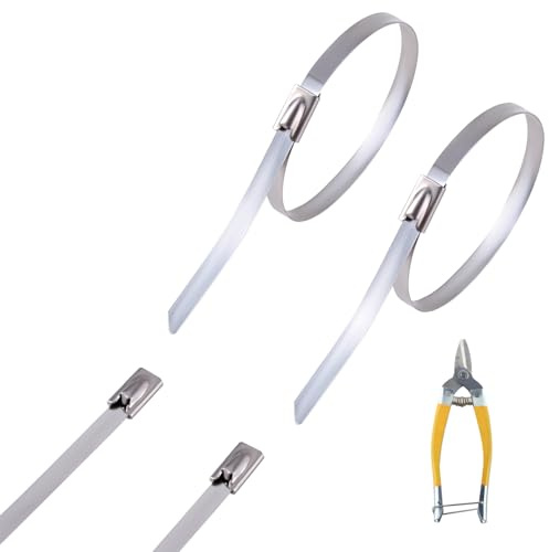 GIVIHGETI 20 Stück Edelstahl Kabelbinder 500 x 10 mm, 180kg Zugfestigkeit Kabelbinder mit Selbstsicherung, UV Beständig, für Auspuffaufwicklung, Kabelbündelung, Gartenpflege, Fester Zaun und Markise
