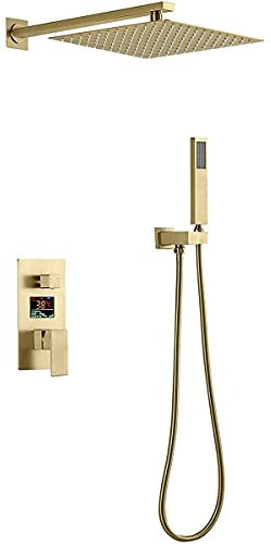 Rain Shower System Digital Display Shower Combo Set Wall Mounted Bathroom Shower Faucet Set With Stainless Steel Shower Head Handheld Shower Embedded Box,D