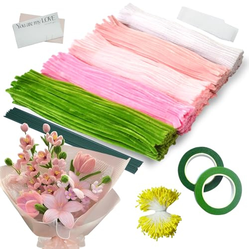 Ezitruz 500 Stk Pfeifenreiniger Blumen 5 Farben Pfeifenputzer zum Basteln