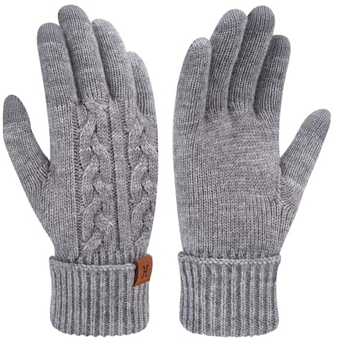 ZASFOU Damen Winter Touchscreen Handschuhe Warm Winterhandschuhe Thermo Zopfmuster Faltbare Manschette Strickhandschuhe für Frauen Geschenk