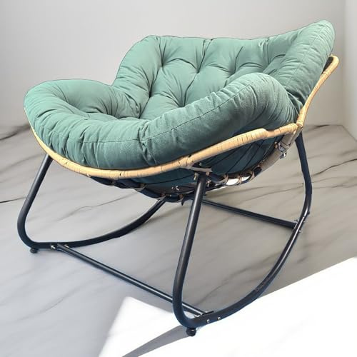Chaise à bascule d'extérieur, chaise œuf de patio, chaise longue en rotin surdimensionnée et confortable avec coussins, adaptée à la chambre, au salon, au porche, au jardin, à la pelouse Green,125cm