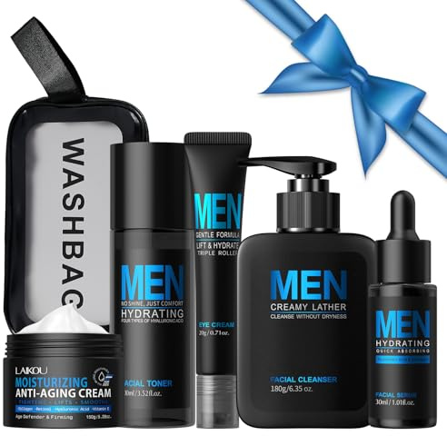 Set de Skincare Hombre, 5 Piezas Cuidado Facial Hombre Pack Regalo, Men Skin Care Kit, para Todo Tipo de Piel Hidratante Revitalizante Antienvejecimiento