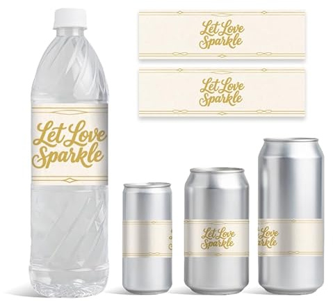 GOMAKERER Lot de 30 feuilles d'étiquettes pour bouteilles d'eau de mariage, étiquettes « Sparkle Love » pour réservoir d'eau potable, personnalisables, auto-adhésives, pour cadeaux de mariage