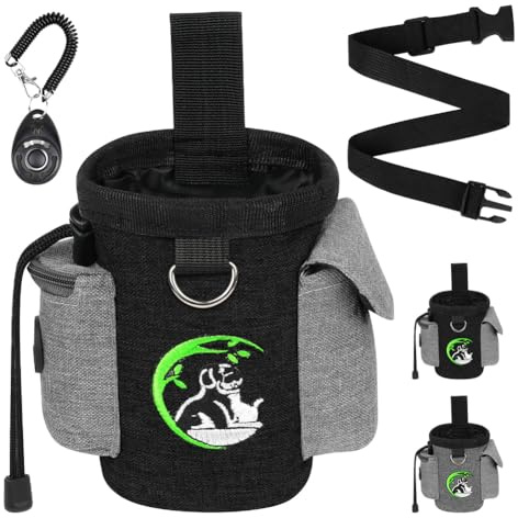 Adiwo Sac à Friandises pour Chien, Sac de Dressage pour Chien, Pochette de Dressage pour Chien, Pochette pour Chien avec Distributeur de Sacs, Aves Clicker de Dressages, Noir