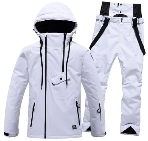 Ski Suit Women Men with Softshell Jacket and Waterproof Pants Ski Set Unisex Winter Warm Waterproof Clothes Snowboard Snow Suit Thick Winter 2 Pieces, 01-White2, M