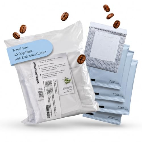 PROFISTA Drip Coffee Bag with Coffee,Steeped Coffee Bags-Gift Box as Coffee Gift Set-Coffee on the Go,Father's Day Coffee-Set for Camping,100% Ground Arabica,30x12g(Ephiopia Bloopa Set)
