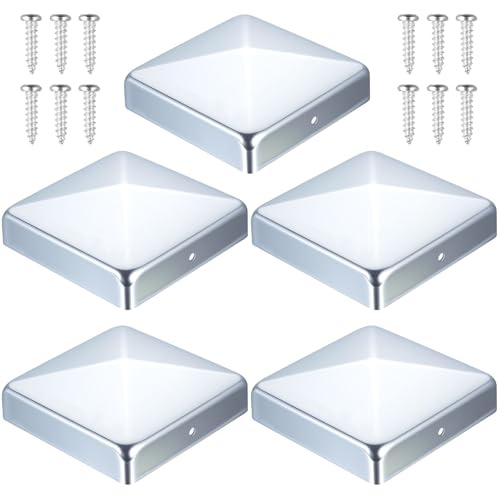 5 Pcs Support Poteau 9x9, Capuchon de Poteaux 90x90mm, Chapeau Poteau Bois pour poteau et supports de poteaux en bois, avec vis
