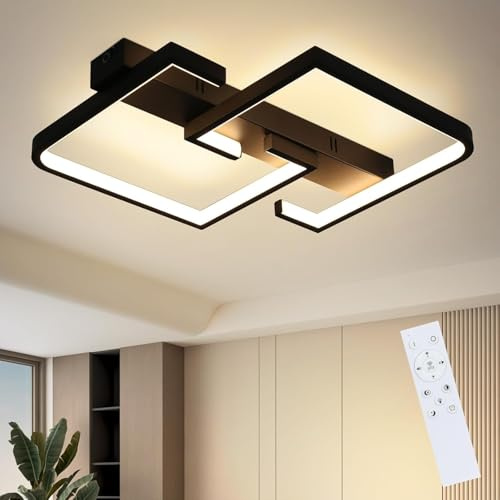 CBJKTX LED Deckenlampe Wohnzimmer Deckenleuchte Schwarz Wohnzimmerlampe | Dimmbar mit Fernbedienung Schlafzimmer 35W Modern Design küchenlampe 3000K 6500K Schlafzimmerlampe Arbeitszimmer küche Büro