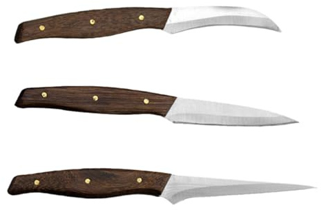 SHINEOFI Ensemble de Couteaux à Découper les Fruits en Acier Inoxydable 3 Pièces Manches en Bois Sculptés Ustensiles Cuisine pour Sculpture de Fruits et Légumes Outils Précis et Solide