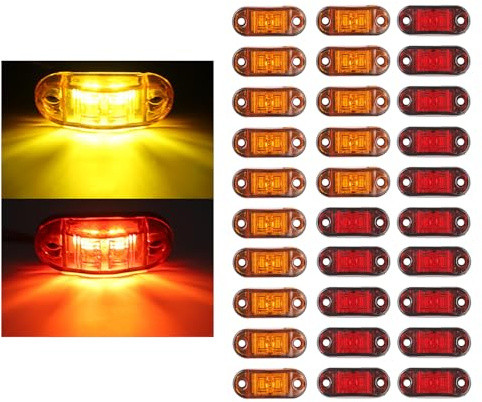 NEWFUN 30x Seitenmarkierungsleuchten,12/24V Begrenzungsleuchten Anhänger, Anhänger-Seitenleuchte Licht Für LKW,Wohnmobile Wohnwagen(Rot+Gelb)