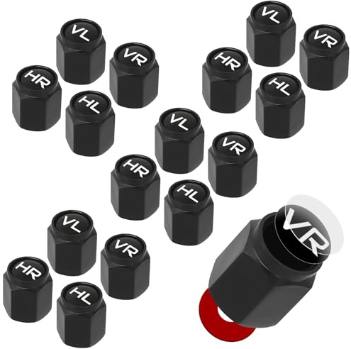 NVGVUP 16 tappi per valvole auto con etichetta: set di coperchi per valvole in alluminio, colore nero, marcatore per pneumatici per SUV auto, UVM