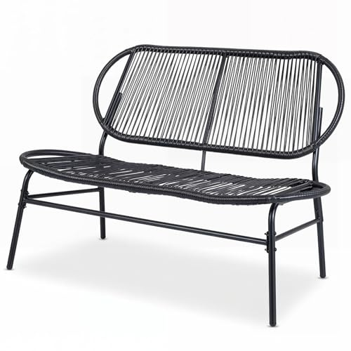 COSTWAY Gartenbank Polyrattan, Sitzbank wetterfest, 2-Sitzer Balkontank bis 300 kg belastbar, Terrassenbank für Garten, Balkon und Terrasse, 118 x 68 x 79 cm, Schwarz