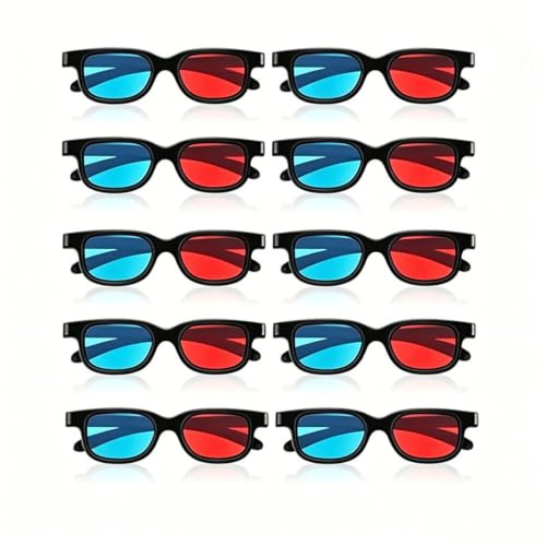 YUEHISY Paquete de 10 Gafas 3D Rojas y Azules, Aptas para Miopía, Universales | Visor de anaglifos, se adapta a gafas graduadas, para TV, monitor, proyector, equipo para el hogar y el aula