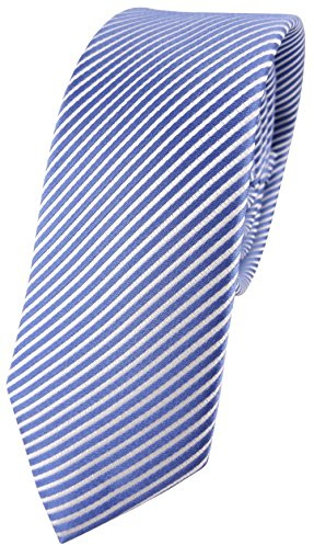 TigerTie schmale Desinger Seidenkrawatte in blau fernblau weiß gestreift - Krawatte 100% Seide