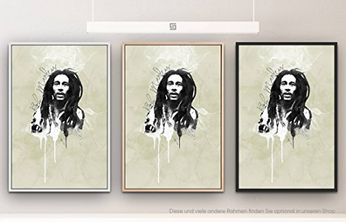 Paul Sinus Art Bob Marley 90x60cm Splash Art Wandbild auf Leinwand mit Schattenfugenrahmen in natur