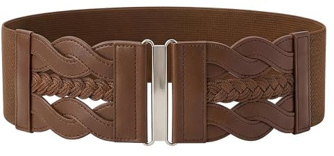 BlackButterfly Ceinture Élastique Femme Tressée Synthétique | 7,5 cm de haut, Panneau avant décoratif, Motif corde, Fermoir à crochet argenté, Extensible, Tailles S-XXL