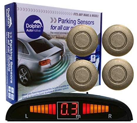 Dolphin DPS450 omvända parkeringssensorer i 32 färger 4 ultraljudsradar-sensorer kit ljud och displayvarningssystem matt och glansig svart +30 fler färger, Muddy Grey