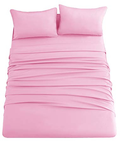 Ghooss Pink Bed Sheet Set with Deep Pocket,Super Soft Microfiber Bedding-Breathable,Warm,Wrinkle,Fade Free,4 Piece Bedding Sheet Sets(Full,Pink)