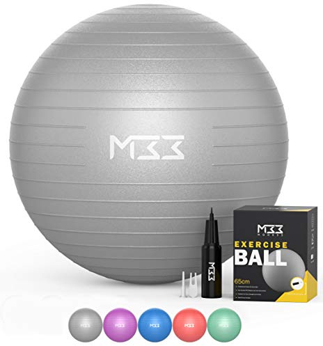 Mode33 Exercise Ball - 55 to 85cm Extra Thick Anti-Burst Yoga & Pilates Ball with Hand Pump - Silver (S (55cm))