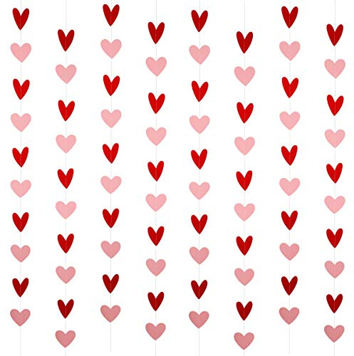 8 Pack Valentines Day Heart Garland Red and Pink, Valentine's Day Hanging Heart Garland Hanging Heart Valentines Garland Decorations for Happy Valentine's Day Party Decorations (NO DIY)