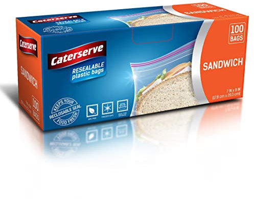 Plastic Sandwich Bags – Zip Food Bags – Transparent Lunch Bags with Ziplock Closure – 100 pcs Small Snack Bag – 7 x 8-inch Freezer Bags – Non-BPA Plastic – Reusable Sandwich Bags for School and Work