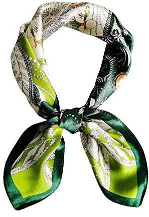 JERLA Women's Men's Small Square 100% Real Mulberry Silk satin Scarfs Hair head face scarf 21 x 21 (Flower heart Green)