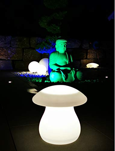 Trango IP65 LED Gartenlampe 370WB inkl. 1x LED Leuchtmittel, Pilzförmig Leuchtfigur 37cm hoch in Weiß matt Außenlampe *FUNGUS* inkl. ca. 3m Zuleitungskabel Wegbeleuchtung, Außenleuchte, Gartenstrahler