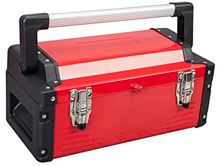 Jack Boss Metal Tool Box Steel 16 Inch Tool Organizer Box Durable Portable Tool Storage with Alum Alloy Handle Double-Lock Toolbox & Removable Tray …