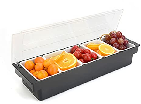 Contenedor de ingredientes, recipiente de guarnición, 4/5 inserciones, recipiente para ingredientes, caja de ingredientes, bandeja de barbacoa, tapa transparente (5 redes)