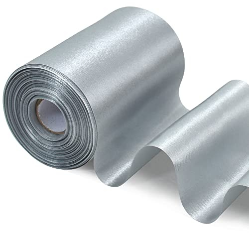 TONIFUL Breit Satinband Farbiges Stoffband für Geschenkband Öffnen des Schleifen Große Öffnung der Bänder Den Stuhl Hochzeit Party Dekoration Valentinstag Weihnachten-Silber 10cm x 20m