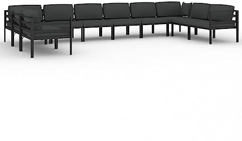 vidaXL 10-TLG. Garten-Lounge-Set mit Kissen Aluminium Anthrazit