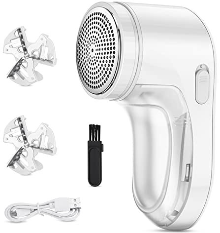 Quitapelusas Electrico, Quitapelusas de Tela, Quita Bolas de la Ropa, Removedor de Pelusas Recargable con 2 Cuchilla de Repuesto y Cable de Carga USB