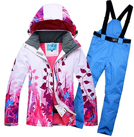 Herren Damen Skianzug Set, Warmer Winddichter 2-Teiliger Schneeanzug Winterjacke Wasserdichte Skijacke Hose Set Für Winter Outdoor Aktivitäten (Color : Blue, Size : S)