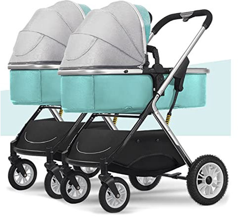 YCKEGEW Zwillinge Kinderwagen Für Kleinkinder-2 Kinderwagen Faltbarer Doppelkinderwagen Mit Aluminium-Legierung Rahmen Für Side by Side, Schlafen & Sitzen Modus (Color : Groen)