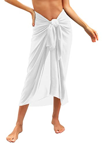 Svanco Dam Pareo Strand Chiffong Skjortor och Pareos Sarong Lång Badkläder Cover Up för Bikini Pareo Kjol Strandklänning Sjal Sommar, Vit, one size