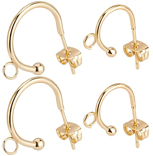 Beebeecraft 20 st 2 storlekar halv ring örhänge fynd 24K guldpläterade rostfritt stål huggie örhängen med ögla och öronmuttrar för kvinnor gör-det-själv smycken dinglande örhänge tillverkning