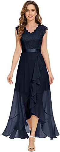 Dressystar Elegant aftonklänning, bröllop, v-ringad, cocktailklänning, maxiklänning, Vokuhila-brudtärneklänning, Marinblå, XXL