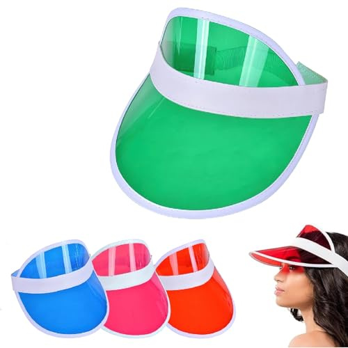 APOMOONS Visera Unisex, 4 Piezas 80's en Colores Neón, Transparente para Golf, Tenis, Fiestas de Poker y Batear Bola