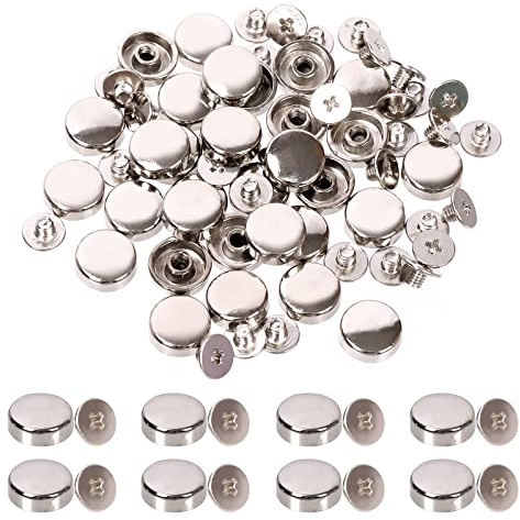 Glarks 41Pcs Screw Back Rivets with Screwdriver Set, 4 Colors Metal Flat Head Purse Feet Handbag Feet Nail Head Stud Flat Buckle Button Cap Rivets for Leather Craft DIY (Silver)