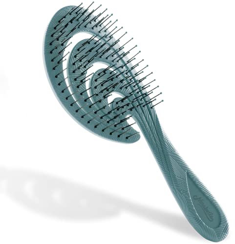Ninabella Spazzola Capelli Districante - Spazzola Districante per Capelli Bagnati Mossi Ricci - Anti Rottura e Sciogli Nodi - Design ad Onda - Verde Acqua